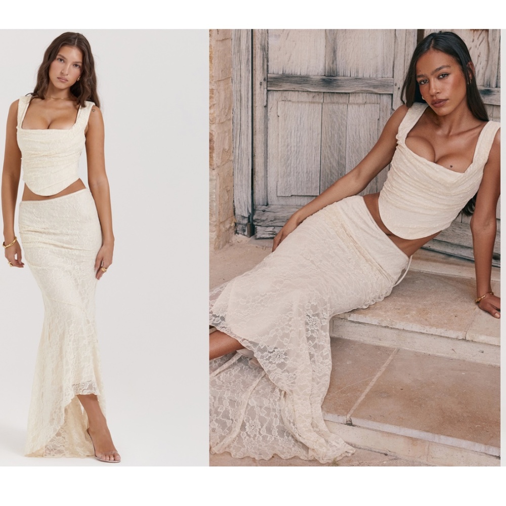 NWT House of CB 'Una' & 'THERESE' SET skirt corset in VINTAGE CREAM LACE size S‎
